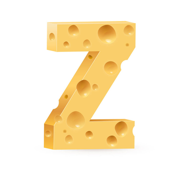 Cheese font Z letter. Illustration on white. - Фото, изображение