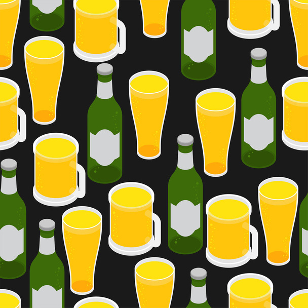 ビールのパターンをシームレスに。ビールのマグカップとボトルの質感。ベクターバック - ベクター画像
