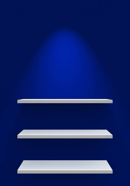 three shelves on the wall with lighting - blue white - Foto, imagen