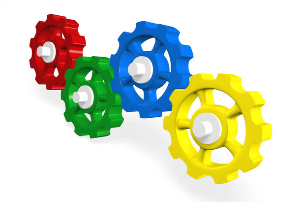 colorful gears - green red blue yellow 3 - Φωτογραφία, εικόνα