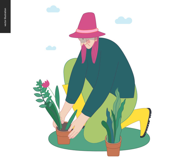 Gardening people, spring - Wektor, obraz