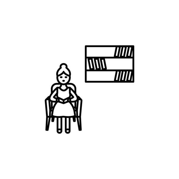 home library, ícone de linha de família no fundo branco - Vetor, Imagem
