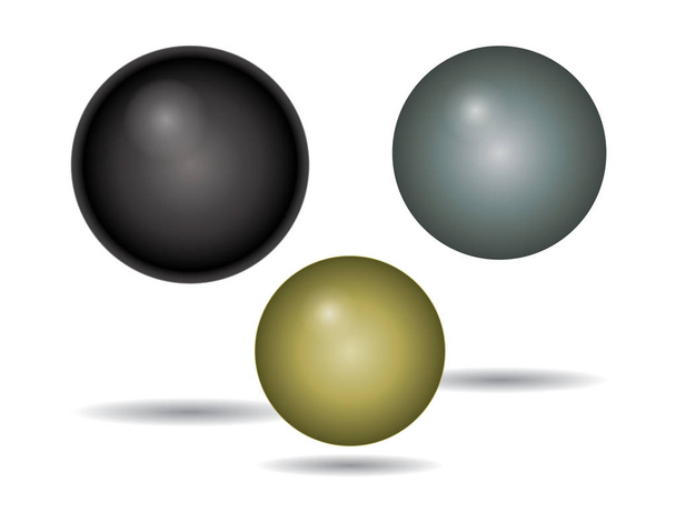 набір з трьох пострілів покласти кульки, чорний, сірий і золотий ізольовані на білому тлі
 - Вектор, зображення