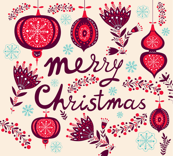Merry Christmas card with floral elements - Vector, Image