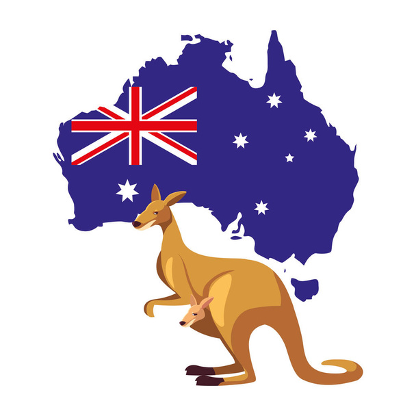 καγκουρό με χάρτη της Αυστραλίας στο παρασκήνιο - Διάνυσμα, εικόνα