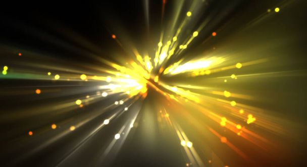 Uma explosão dinâmica de luz. Fundo brilhante bonito de luzes coloridas. Exibição de energia vibrante de uma estrela com raios de luz e partículas brilhantes
. - Foto, Imagem