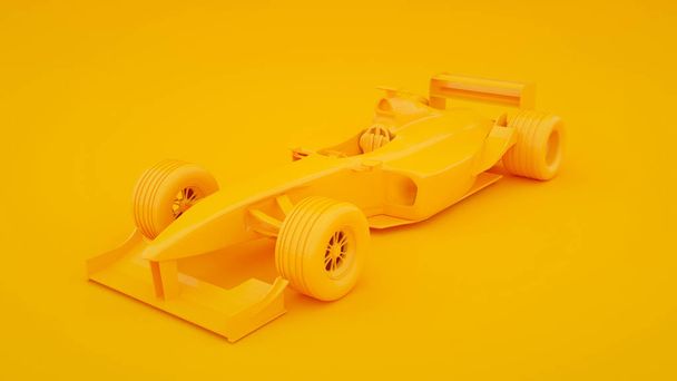 Гонки автомобіля ізольовані на жовтому тлі. 3D візуалізація
 - Фото, зображення