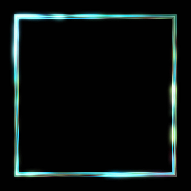 Fundo do quadro de brilho. Modelo geométrico brilhante de néon isolado em fundo preto. Ilustração 2D abstrata
. - Foto, Imagem