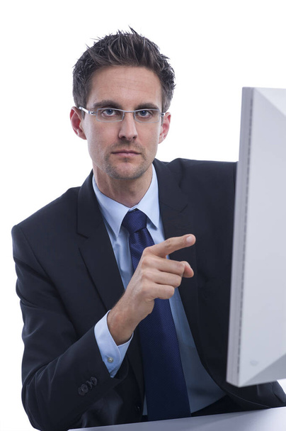 businessman thoughtful in front of a screen\r\n\r\n - Photo, Image