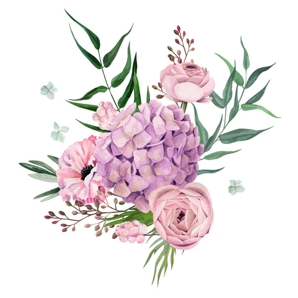 Watercolor floral arrangement, hand drawn vector image - Vetor, Imagem