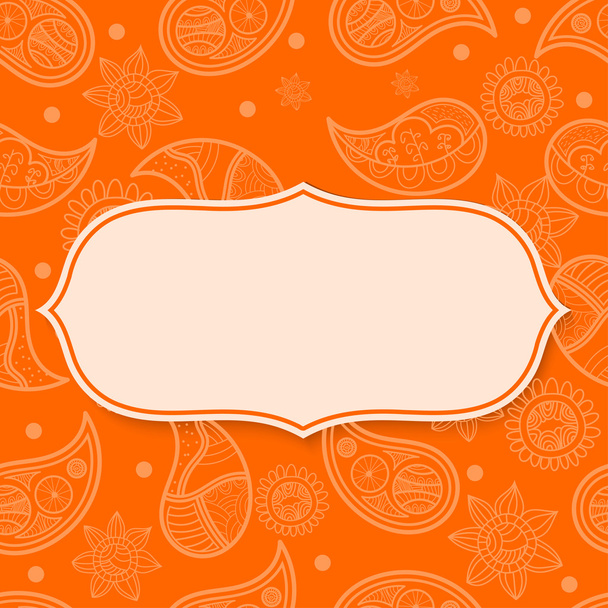 Abstract frame on an orange background with paisley pattern. - Вектор, зображення