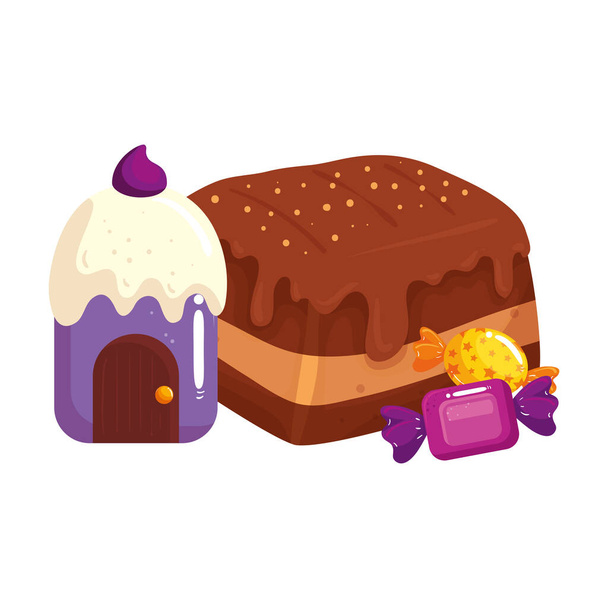 čokoláda s domácím dortíkem a bonbóny - Vektor, obrázek