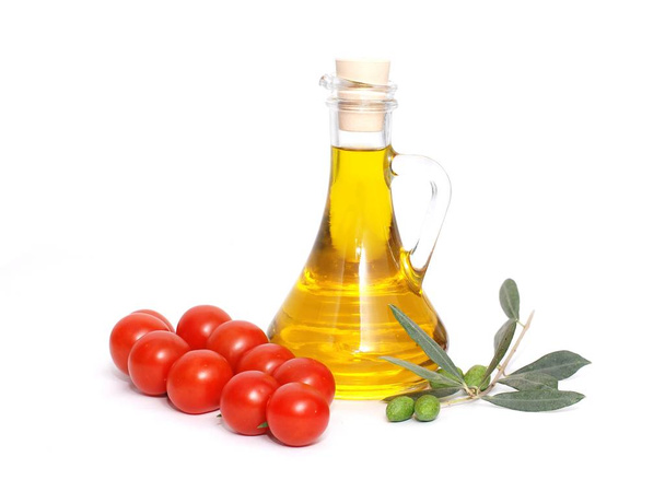 olive oil and olives isolated on white background - Foto, Imagem