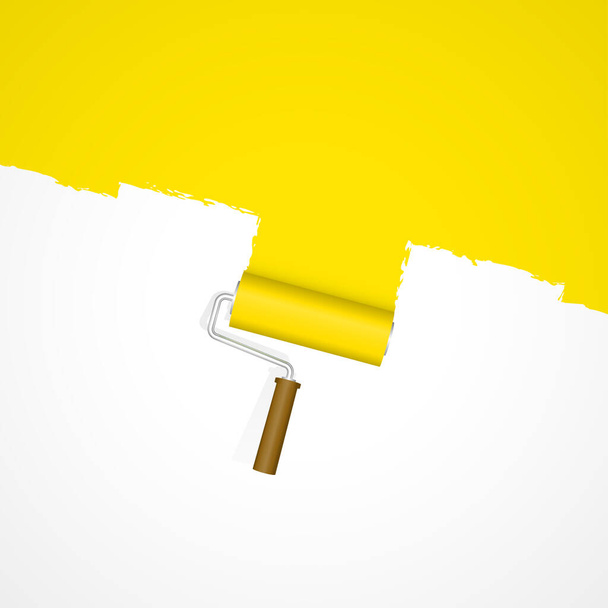 background paint roller - repainting yellow - Foto, afbeelding
