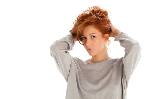 beautiful redhead on white - Zdjęcie, obraz