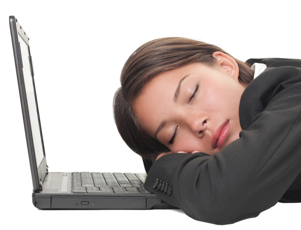 Powernap woman sleeping on laptop - Фото, изображение