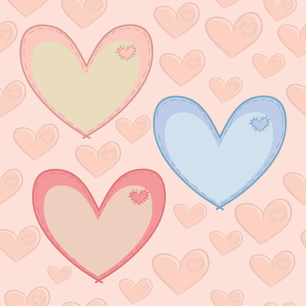 Seamless Valentine's Day pattern with hearts with attached patches. - Vettoriali, immagini