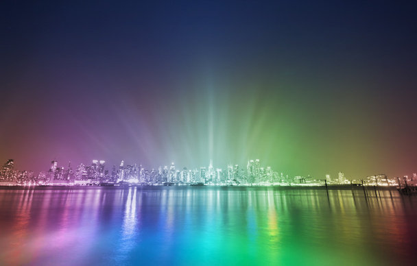 regenboog kleur new york nacht panorama - Foto, afbeelding