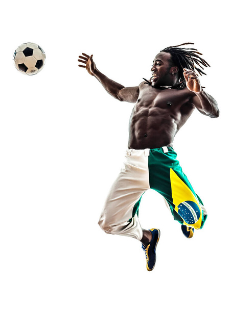 one brazilian  black man soccer player  on white background - Foto, Imagen