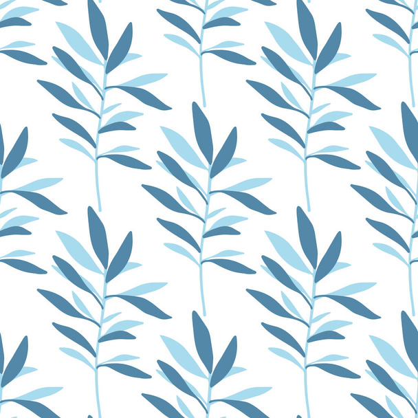 Seamless pattern with geometric branch leaves. Simple summer tropical leaf. - Vecteur, image