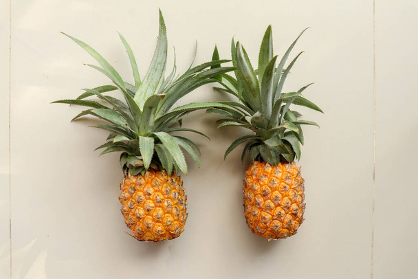 Couple whole pineapple tropical fruit or ananas isolated on whit - Photo, Image
