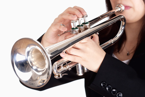 Closeup of Trumpet Player Playing - Photo, Image