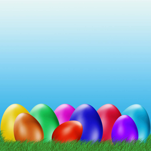 Easter background. Easter eggs laying in green grass - Foto, imagen