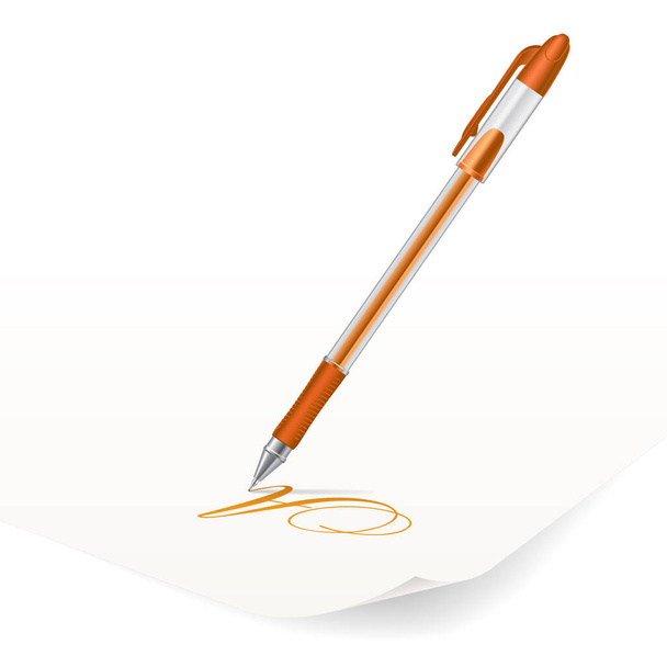 Vector image of orange ballpoint pen writing on paper - Foto, Imagem