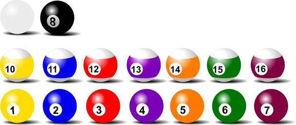 Pool balls_Complete set over white background illustration - Фото, зображення