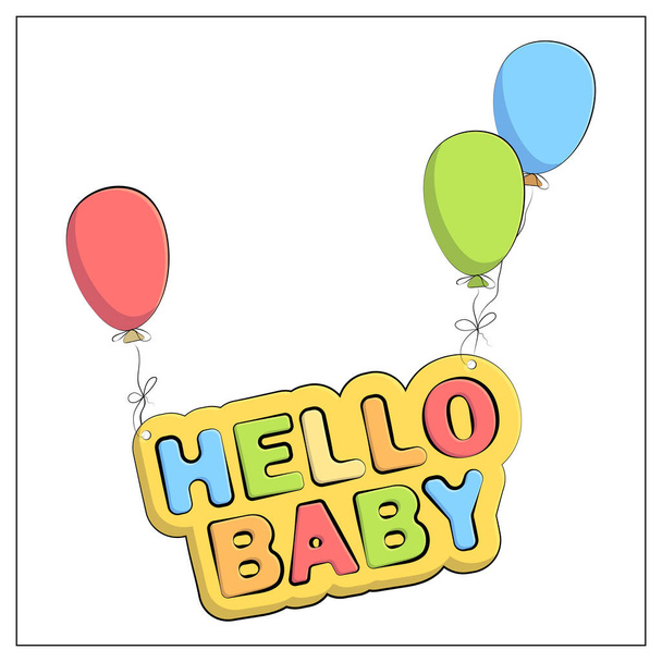 Hallo Baby, handgezeichnete Vektorkarte. Einladung zur Babydusche - Vektor, Bild