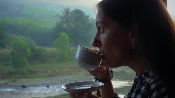 Morning coffee in jungle - Footage, Video