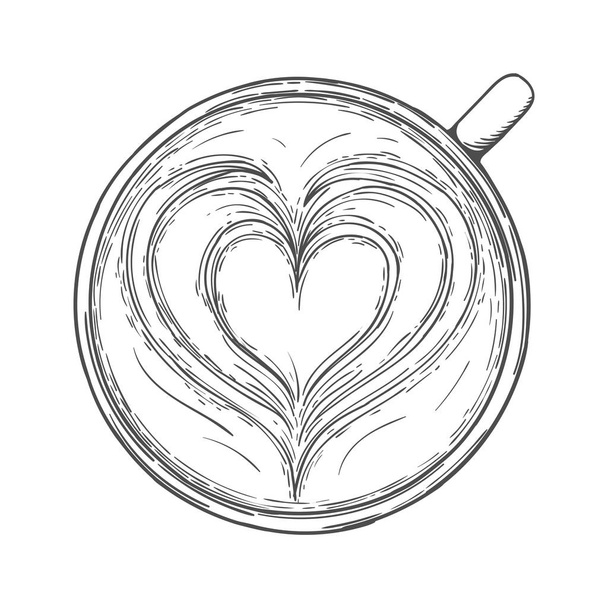 Sztuka latte. filiżanka kawy z piankowym wzorem widok z góry - Wektor, obraz