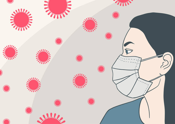 Девушка в медицинской маске. Концепция коронавируса
 - Вектор,изображение