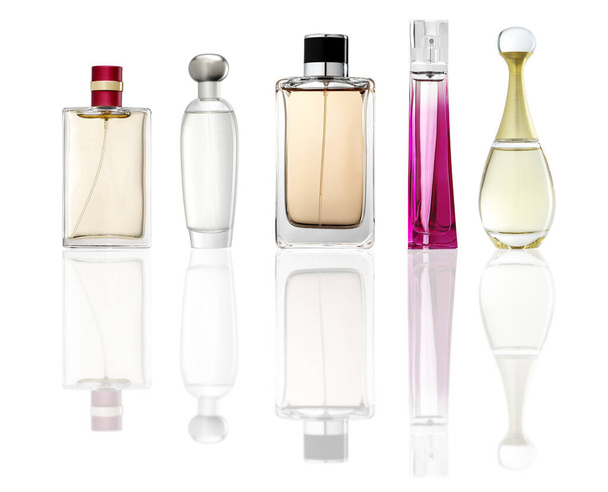 Studio photo of set of luxury perfume bottles. Isolated on white background - Valokuva, kuva