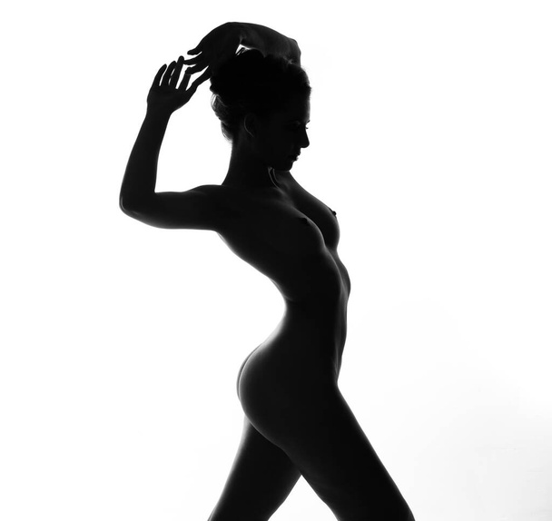 contours of the female body on a dark background - Photo, Image