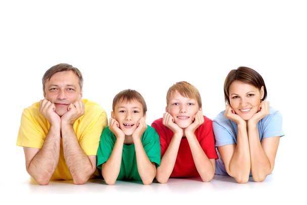 Superb family in bright T-shirts - Foto, imagen