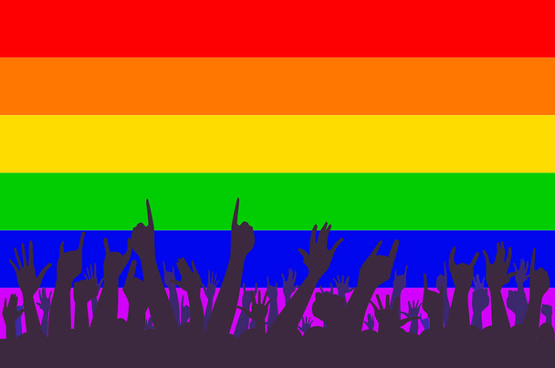 Bandiera arcobaleno transgender LGBT con mani ondulate
 - Vettoriali, immagini