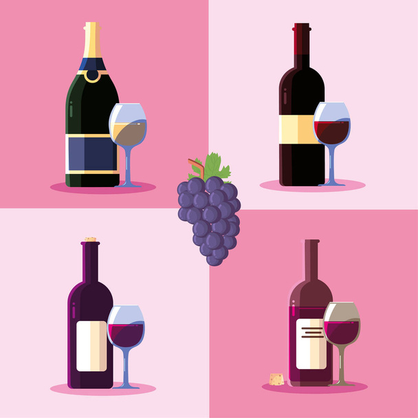Вино винограда бутылки и чашки векторной конструкции
 - Вектор,изображение