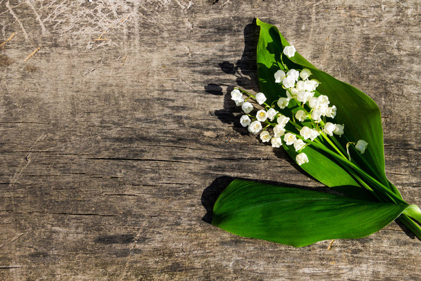 Lily of the valley flowers on wooden background with copy space. - Photo, Image