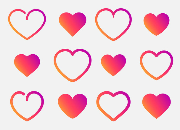 Heart icon set. Love and like pink gradient symbols isolated on  white background. - Vektör, Görsel