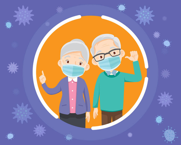 grandparents wearing a surgical mask. - Vector, Image