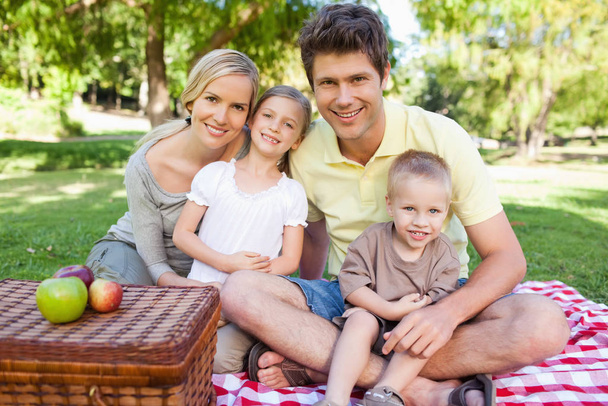 Happy family looking at the camera while having a picnic - Foto, Bild