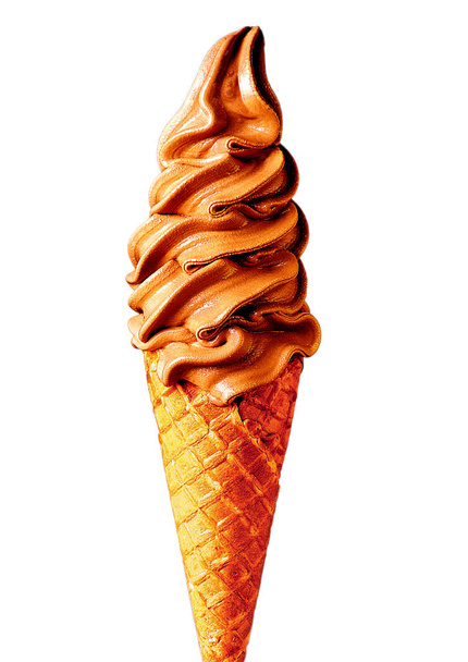 Chocolate flavour ice cream cone - isolated. - Fotografie, Obrázek