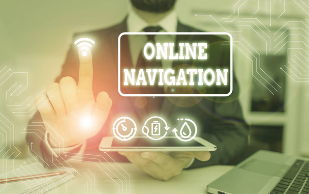 Tekst schrijven Online navigatie. Bedrijfsconcept voor het navigeren op een netwerk van informatiebronnen op het web. - Foto, afbeelding