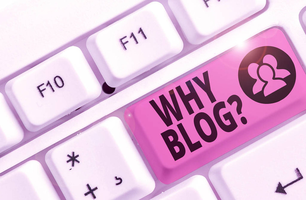 Píšu poznámku, která ukazuje proč Blogquestion. Obchodní koncept z důvodu, proč pravidelně zaznamenává jejich myšlenky nebo zkušenosti - Fotografie, Obrázek