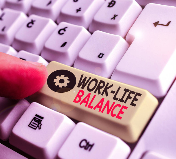 Texte d'écriture Word Work Life Balance. Photo d'affaires montrant le temps alloué au travail et les aspects de la vie sont égaux
 - Photo, image