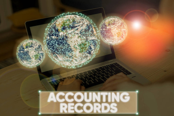 Word writing text Accounting Records. Business concept for Manual or computerized records of assets and liabilities Elements of this image furnished by NASA. - Photo, Image