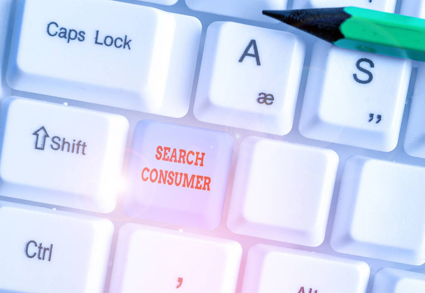 Conceptuele handschrift tonen Search Consumer. Concept: onderzoek naar de voorkeuren en het gedrag van consumenten in een markt - Foto, afbeelding
