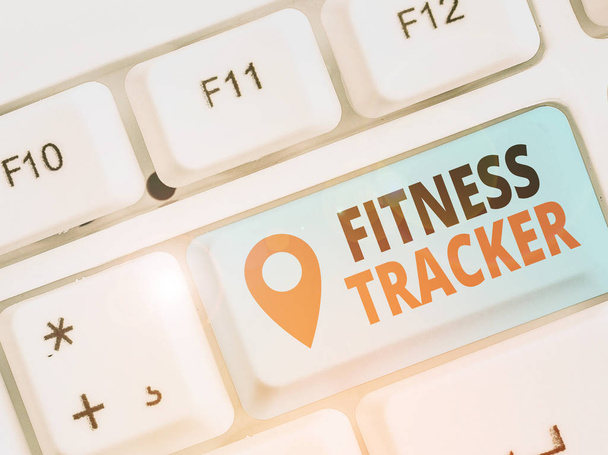 Text sign showing Fitness Tracker. Business photo showcasing device that records a demonstratings daily physical activity - Photo, Image