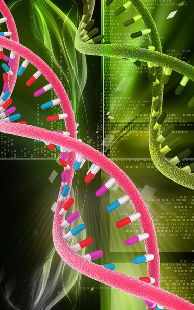 Digital illustration DNA structure in colour background 	 - Foto, Imagen